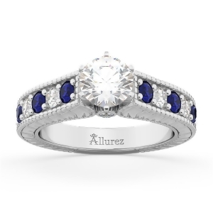 Vintage Diamond and Sapphire Engagement Ring Setting Palladium 1.41ct - All