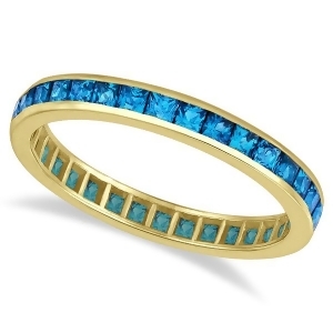Princess-cut Blue Topaz Eternity Ring Band 14k Yellow Gold 1.36ct - All