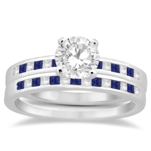 Princess Diamond and Blue Sapphire Bridal Ring Set Platinum 0.54ct - All