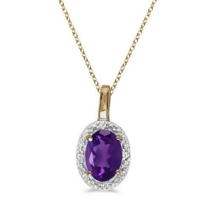 Oval Amethyst and Diamond Pendant Necklace 14k Yellow Gold 0.45ctw - All