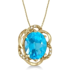 Blue Topaz and Diamond Flower Shaped Pendant 14k Yellow Gold 3.00ct - All