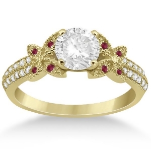 Diamond and Ruby Butterfly Engagement Ring Setting 14K Yellow Gold - All
