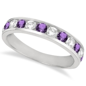 Channel-set Amethyst and Diamond Ring Band 14k White Gold 1.20ct - All
