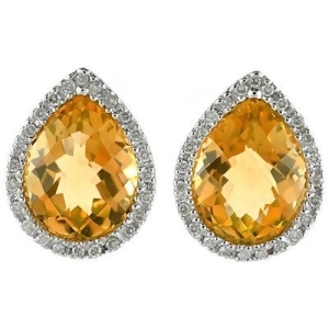 Pear Shaped Citrine and Diamond Earrings in 14k White Gold - All