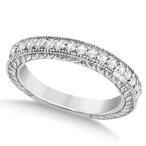 Vintage Style Filigree Diamond Wedding Band 14k White Gold 0.19ct - All