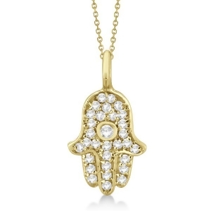 Diamond Hamsa Hand Pendant Necklace 14K Yellow Gold 0.17ct - All
