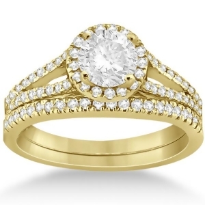 Angels Halo Diamond Engagement Ring and Wedding Band 18k Yellow Gold - All