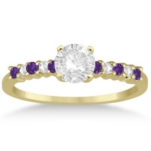 Petite Diamond and Amethyst Engagement Ring 14k Yellow Gold 0.15ct - All