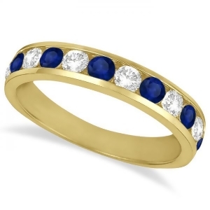 Channel-set Sapphire and Diamond Ring Band 14k Yellow Gold 1.20ctw - All
