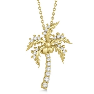 Diamond Palm Tree Pendant Necklace 14K Yellow Gold 0.37ct - All