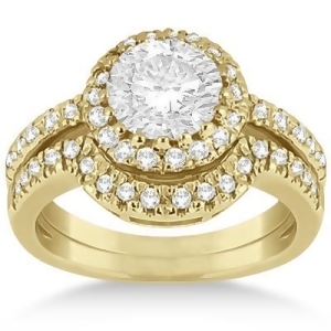 Halo Engagement Ring and Matching Wedding Band 14k Yellow Gold 0.55ct - All