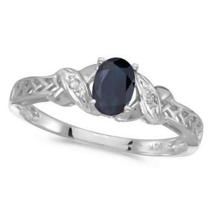 Blue Sapphire and Diamond Antique Style Ring 14K White Gold 0.55ct - All