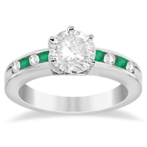 Channel Diamond and Emerald Engagement Ring 14K White Gold 0.40ct - All