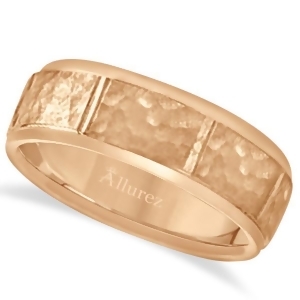 Men's Hammered Wedding Ring Wide Band 14k Rose Gold 7mm - All