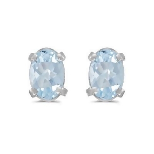 Oval Aquamarine Studs March Birthstone Earrings 14k White Gold 0.80ct - All