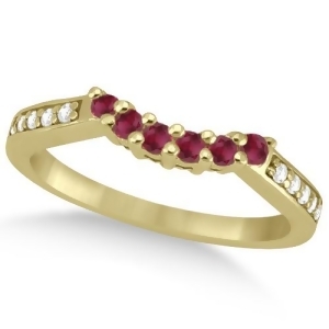 Floral Diamond and Ruby Wedding Ring 14k Yellow Gold 0.30ct - All