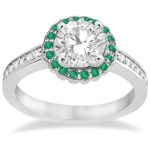 Halo Diamond and Emerald Engagement Ring 14k White Gold 0.62ct - All