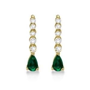 Pear Emerald and Diamond Graduated Drop Earrings 14k Yellow Gold 0.80ctw - All