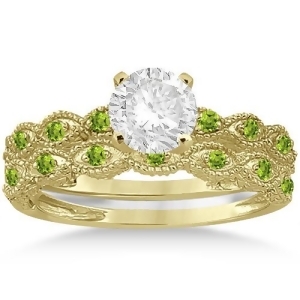 Antique Peridot Bridal Set Marquise Shape 18K Yellow Gold 0.36ct - All