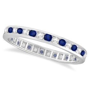 1.04Ct Blue Sapphire and Diamond Channel Set Eternity Band 14k Gold Ring - All