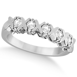 Five Stone Xoxo Diamond Ring Anniversary Band 14k White Gold 0.75ct - All