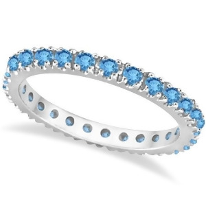 Blue Topaz Eternity Stackable Ring Band 14K White Gold 0.75ct - All