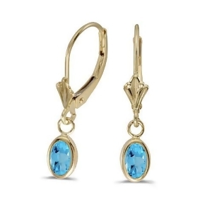 Oval Blue Topaz Leverback Drop Earrings in 14kt Yellow Gold 1.14ct - All