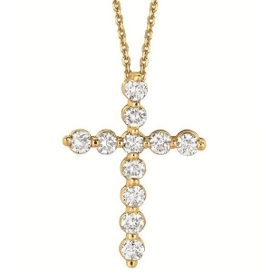 Diamond Cross Pendant Necklace in 14k Yellow Gold 1.01ct - All