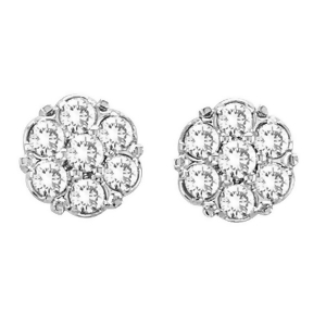 Flower Diamond Cluster Stud Earrings in 14K White Gold 0.54 ctw - All