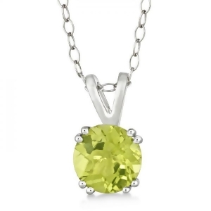 Round Peridot Solitaire Pendant Necklace Sterling Silver 1.25ct - All