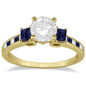 Princess Cut Diamond and Sapphire Engagement Ring 14k Yellow Gold 0.68ct - All