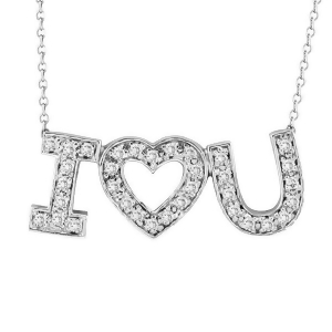 I Love You Diamond Heart Pendant Necklace in 14k White Gold 1/2 ct - All