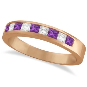 Princess Channel-Set Diamond and Amethyst Ring Band 14K Rose Gold - All
