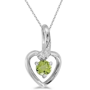 Peridot and Diamond Heart Pendant Necklace 14k White Gold - All