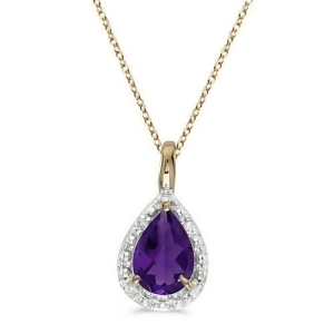 Pear Shaped Amethyst Pendant Necklace 14k Yellow Gold 0.65ct - All