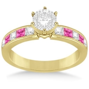 Channel Pink Sapphire and Diamond Engagement Ring 14k Yellow Gold 0.60ct - All