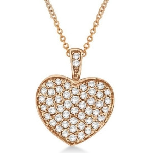 Diamond Puffed Heart Pendant Necklace in 14k Rose Gold 1.30ct - All
