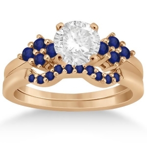 Blue Sapphire Engagement Ring and Wedding Band 18k Rose Gold 0.50ct - All