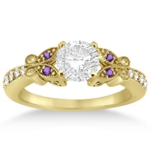 Butterfly Diamond and Amethyst Engagement Ring 18k Yellow Gold 0.20ct - All