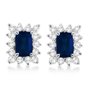 Emerald-cut Sapphire and Diamond Stud Earrings 14k White Gold 1.80ctw - All