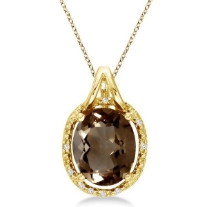 Oval Smoky Topaz and Diamond Pendant Necklace 14k Yellow Gold 3.00ct - All