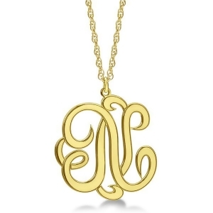 Personalized Single Initial Cursive Monogram Necklace 14k Yellow Gold - All