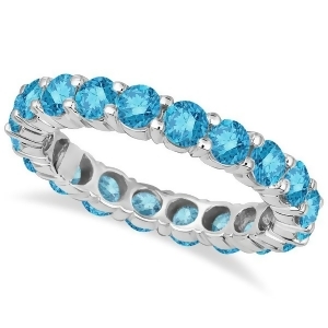 Fancy Blue Diamond Eternity Ring Band 18k White Gold 3.00ct - All