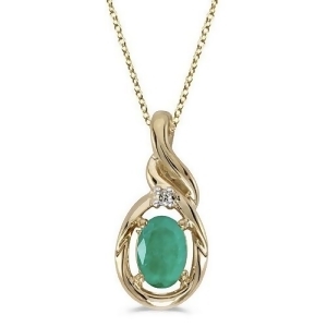 Oval Emerald and Diamond Pendant Necklace 14k Yellow Gold 0.45ctw - All