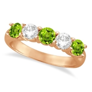 Five Stone Diamond and Peridot Ring 14k Rose Gold 1.92ctw - All