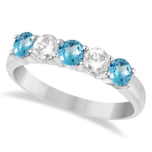Five Stone Diamond and Blue Topaz Ring 14k White Gold 1.36ctw - All