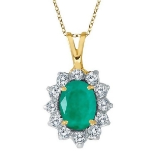 Emerald and Diamond Accented Pendant Necklace 14k Yellow Gold 1.50ctw - All