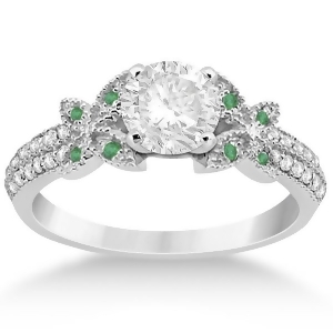 Diamond and Green Emerald Butterfly Engagement Ring 18K White Gold - All