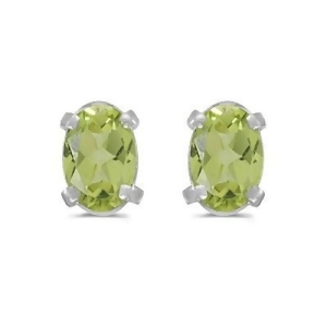 Oval Peridot Studs August Birthstone Earrings 14k White Gold 1.10ct - All