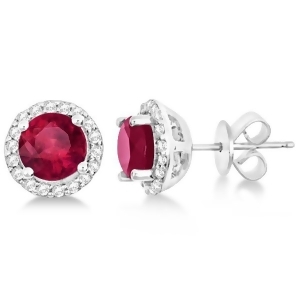 Ladies Ruby and Diamond Halo Stud Earrings in Sterling Silver 2.27ct - All